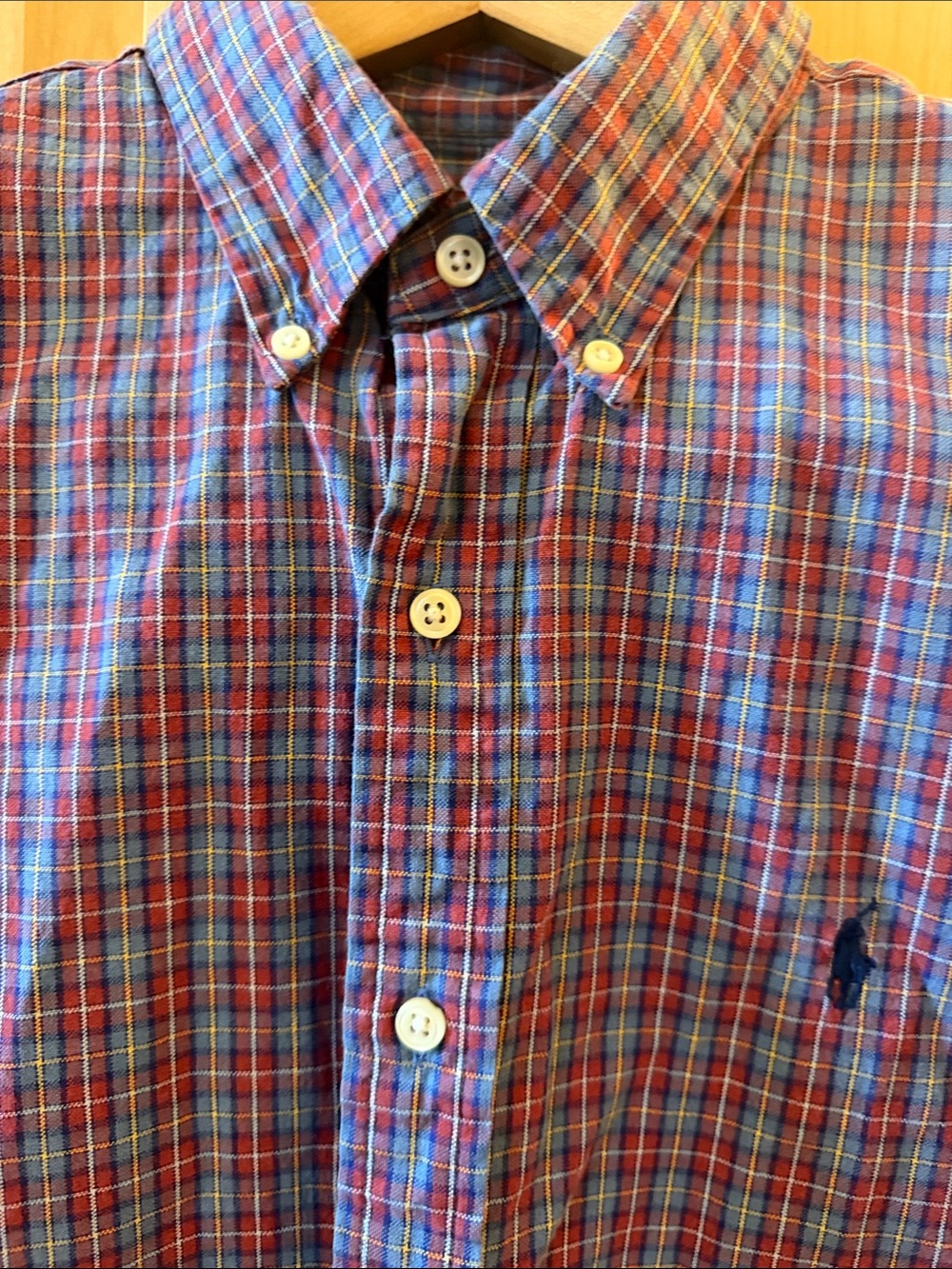 Ralph Lauren Men's Red and Blue Plaid Button-Down Shirt